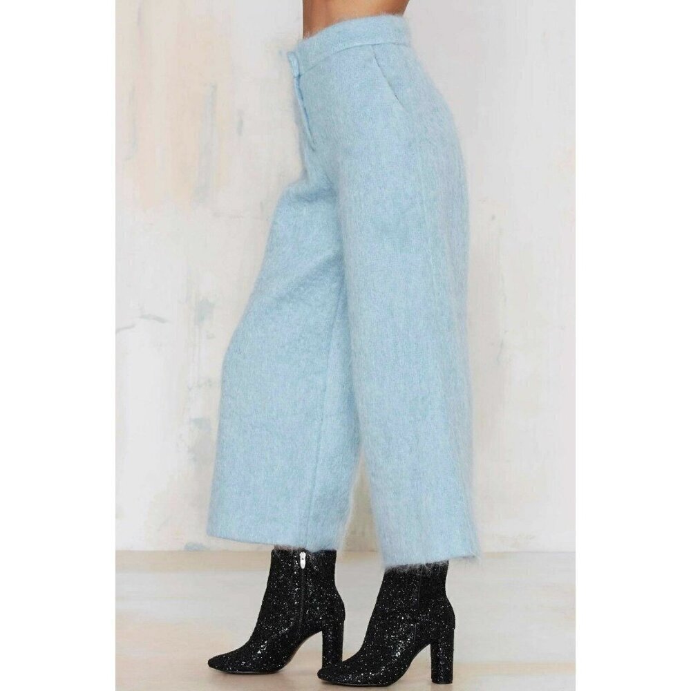 American Retro Renaud Mohair Wide Leg Pants Size 34 Baby Blue Nasty Gal Cropped - Picture 8 of 14